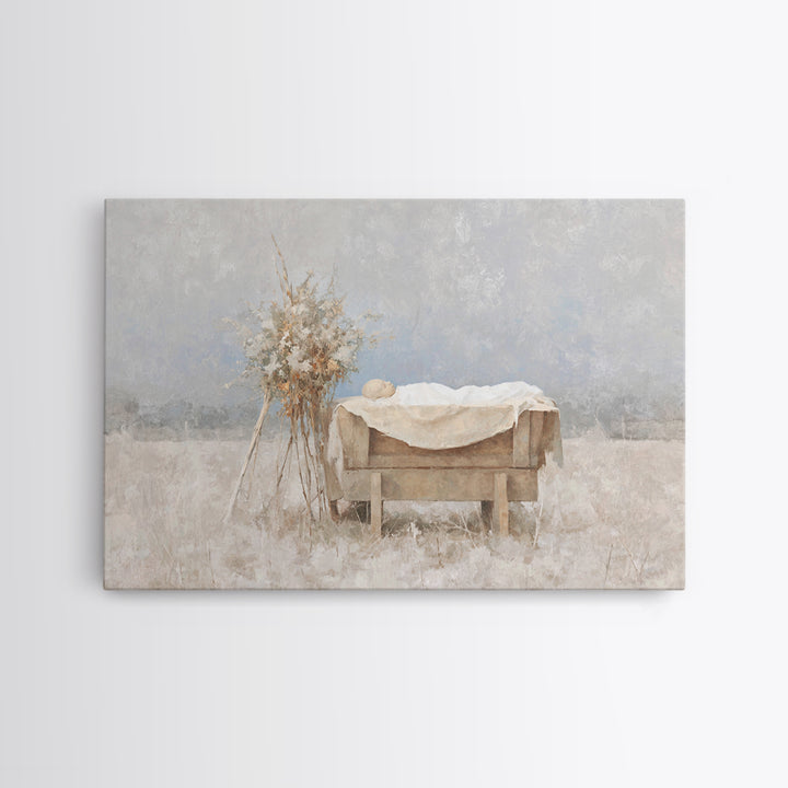 Silent Manger – Framed Canvas Print – Christian Art Canvas – Christmas Wall Art – Minimalist Christian Art – Christian Paintings – Christia