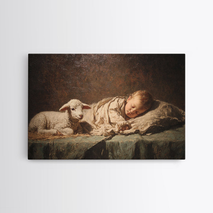 Little Lamb Peace – Framed Canvas Print – Christian Wall Art – Christian Art Canvas – Jesus Painting – Christian Christmas Art – Christian