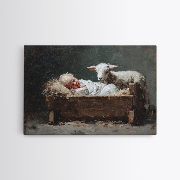 Holy Manger – Framed Canvas Print – Christmas Wall Art – Christian Art Canvas – Jesus Painting – Framed Christian Art – Christian Christmas