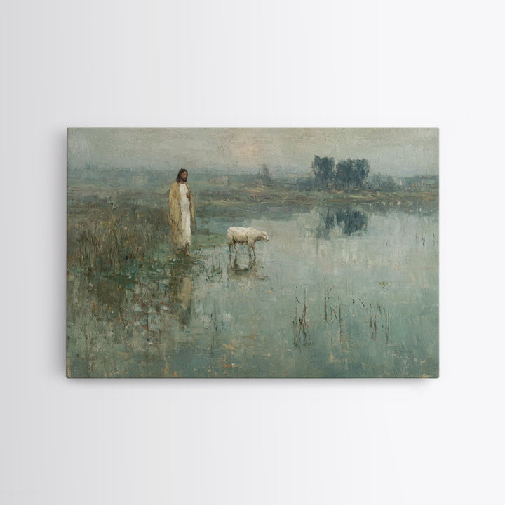 Still Waters Grace | Framed Canvas Print | Christian Art Canvas | Christian Wall Art | Jesus Painting | Vintage Christian Art | Christian D