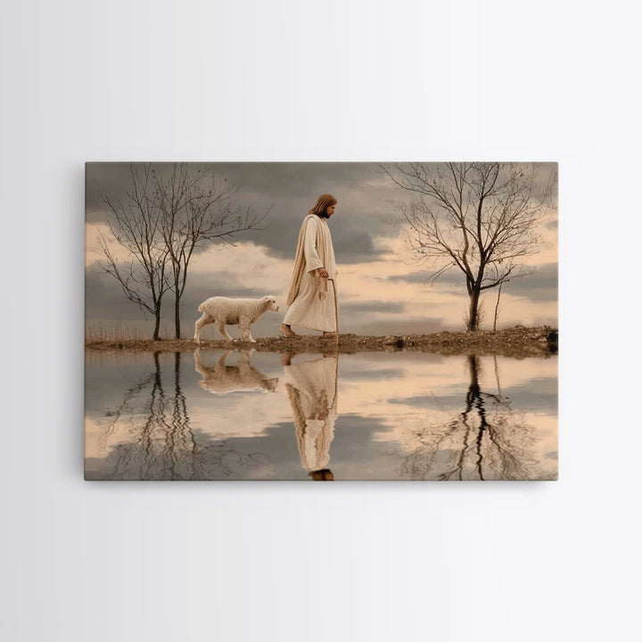 Shepherd’s Quiet Walk, Framed Canvas Print, Christian Wall Art, Jesus Painting, Christian Art Canvas, Christian Christmas Art, Christian De
