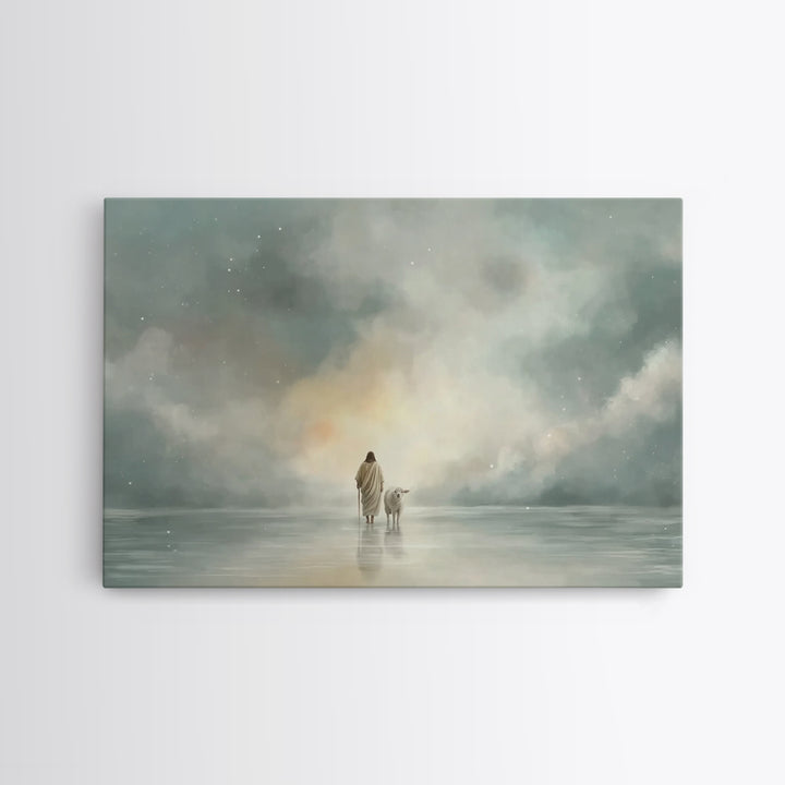 Heaven’s Gentle Steps, Framed Canvas Print, Christian Wall Art, Christian Art Canvas, Jesus Painting, Christmas Art, Christian Christmas De