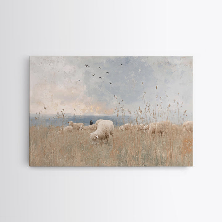 Radiant Sky Gathering, Framed Canvas Print, Christian Wall Art, Christian Art Canvas, Christian Christmas Art, Jesus Painting, Modern Chris