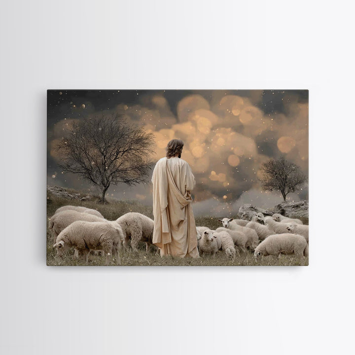 Twilight Pasture Watch | Framed Canvas Print | Christian Art Canvas | Jesus Painting | Christian Wall Art | Moody Christmas Art | Christian
