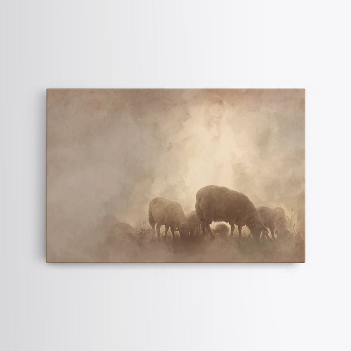 Heavenly Pasture Light, Framed Canvas Print, Christian Wall Art, Christian Art Canvas, Jesus Painting, Subtle Christian Art, Christian Gift