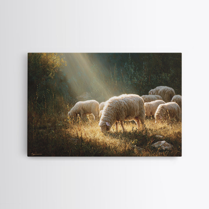 Sunlit Meadow Peace – Framed Canvas Print – Christian Art Canvas – Christian Wall Art – Christian Painting – Christian Gift – Christmas Art