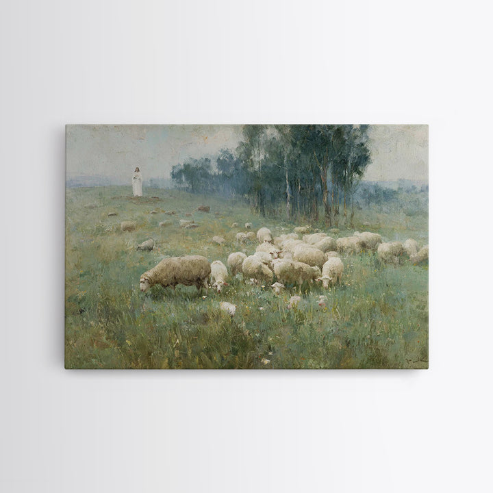 Hillside Shepherd Calm | Framed Canvas Print | Christian Art Print | Christian Wall Art | Jesus Painting | Vintage Christian Art | Christia