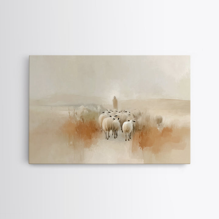 Desert Flock Journey, Framed Canvas Print, Christian Art Canvas, Christian Wall Art, Jesus Painting, Minimalist Christian Art, Christian Gi