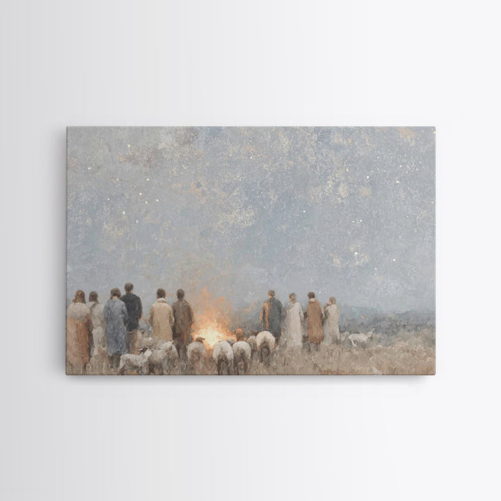 Starry Vigil Glow – Framed Canvas Print – Christian Wall Art – Christian Christmas Art – Christian Art Canvas – Modern Christian Art – Chri
