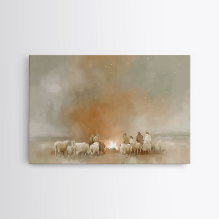 Fireside Shepherd Night | Framed Canvas Print | Christian Wall Art | Christian Art Canvas | Christmas Art | Christian Christmas Decor | Chr