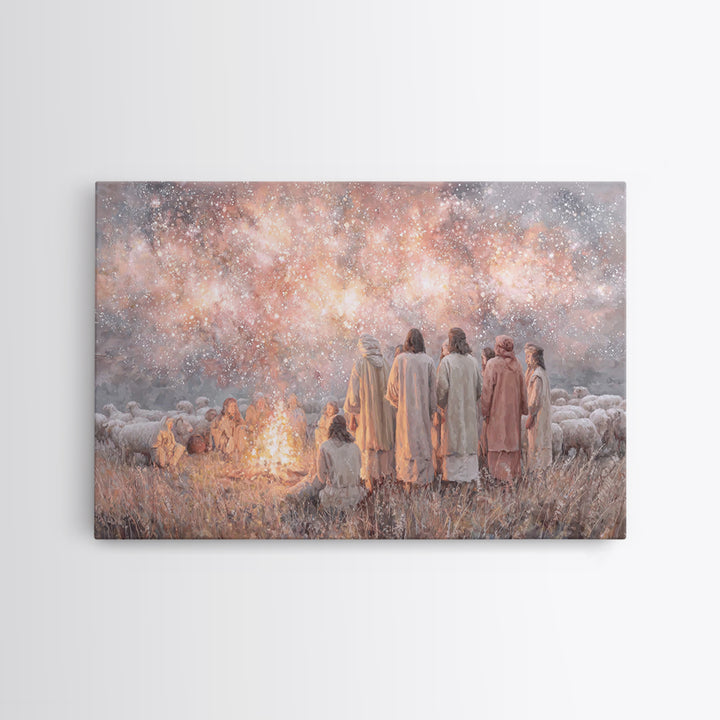 Celestial Gathering Light, Framed Canvas Print, Christian Wall Art, Christian Art Canvas, Christian Christmas Art, Jesus Painting, Modern C