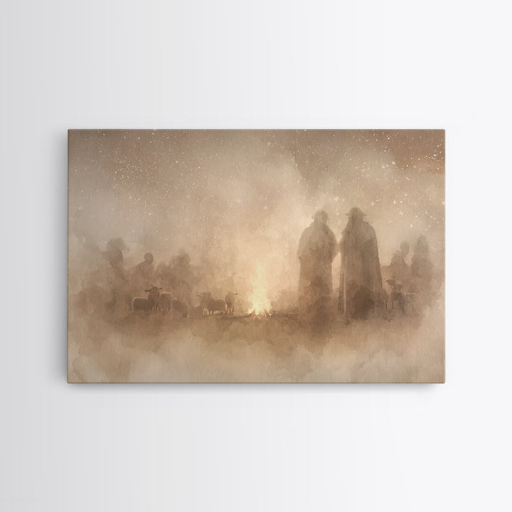 Silent Night Watch – Framed Canvas Print – Christian Wall Art – Christian Art Canvas – Moody Christmas Art – Christian Painting – Christian
