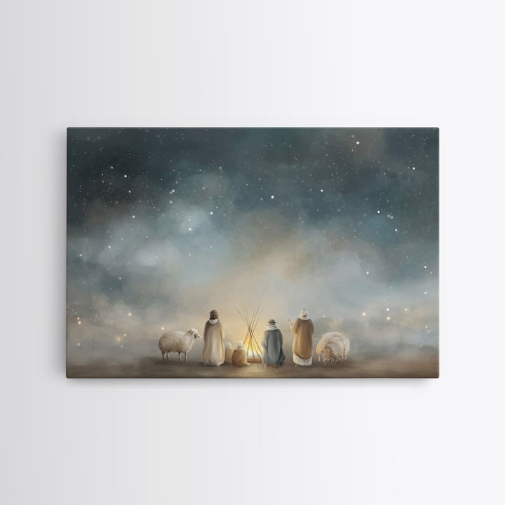 Starry Pasture Peace – Framed Canvas Print – Christian Art Canvas – Christian Christmas Art – Christmas Art – Christian Wall Art – Subtle C