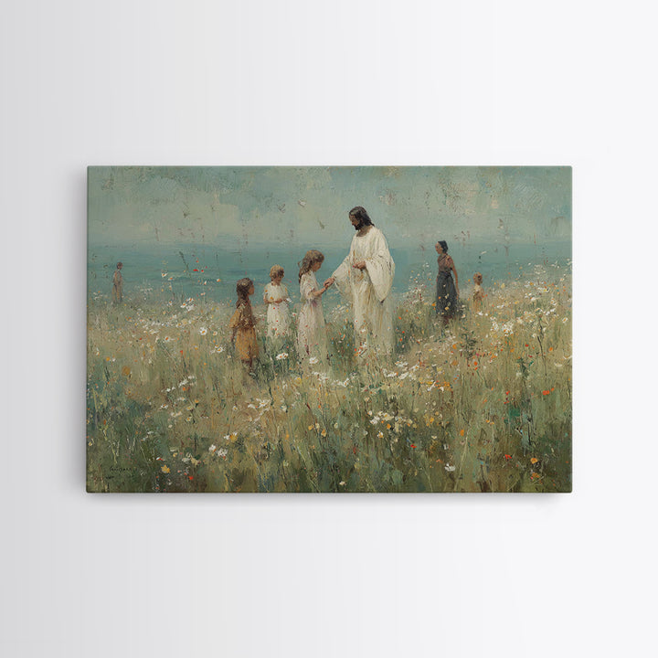 Fields Of Mercy – Framed Canvas Print – Christian Wall Art – Jesus Painting – Christian Art Canvas – Pastoral Scenery – Christian Christmas