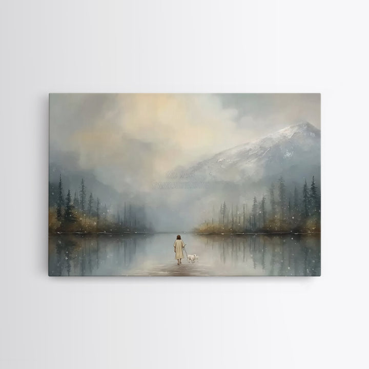 Misty Shepherd Path, Framed Canvas Print, Christian Art Print, Jesus Painting Canvas, Christian Gift Ideas, Modern Christian Art, Christmas