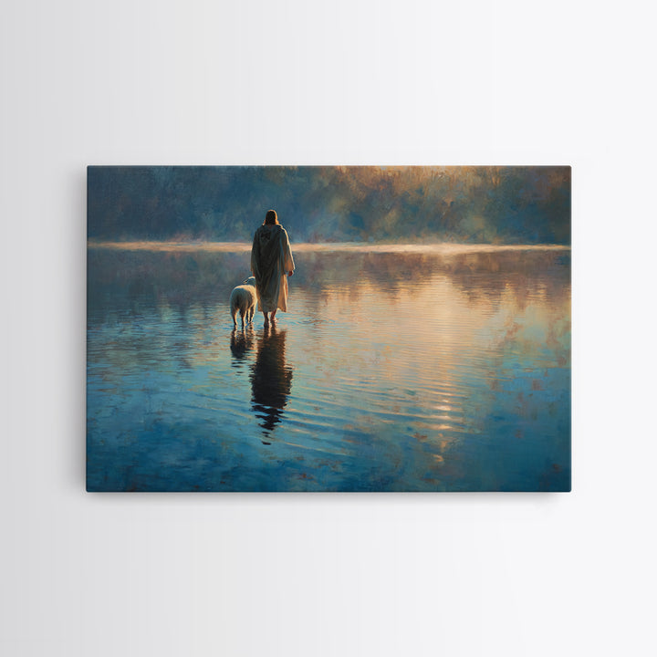 Still Waters Walk | Framed Canvas Print | Jesus Painting | Christian Art Work | Modern Christian Painting | Christian Art Gift | Christmas