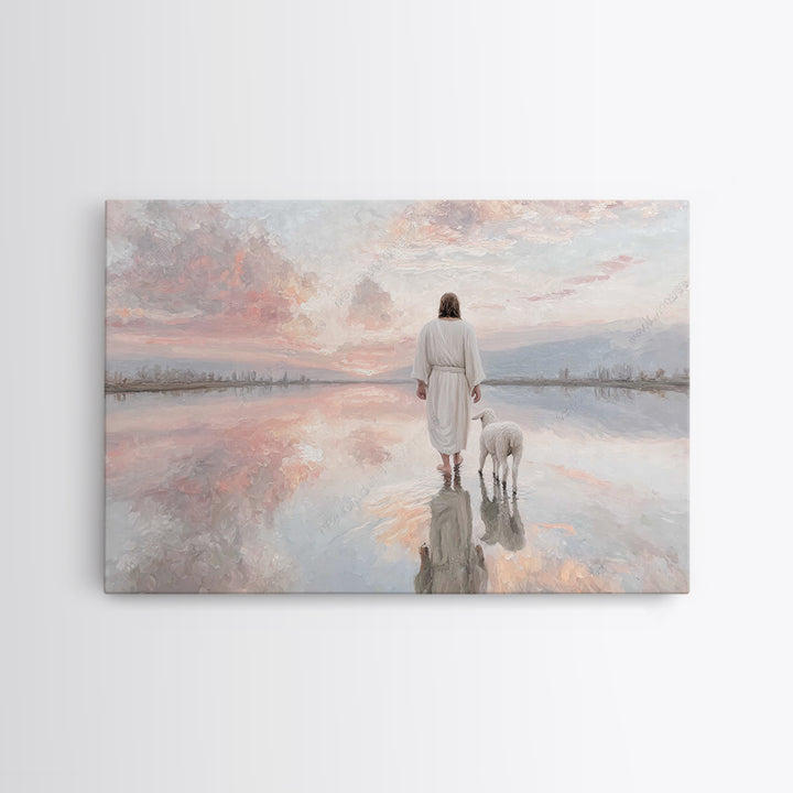 Heaven’s Reflection, Framed Canvas Print, Christian Art Canvas, Large Jesus Painting, Christian Decor For Home, White Christmas Art, Modern