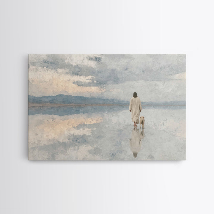 Cloudlit Shepherd – Framed Canvas Print – Jesus Painting – Christian Art Prints – Christian Christmas Decor – Christian Wall Art – Moody Ch