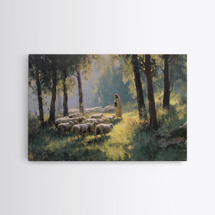 Morning Pastures Light, Framed Canvas Print, Jesus Painting, Christian Art Canvas, Christian Wall Art, Modern Christian Painting, Christian