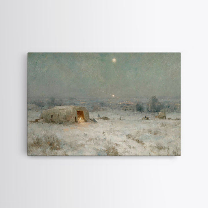 Silent Bethlehem Night, Framed Canvas Print, Christmas Art Prints, Christian Christmas Art, Vintage Christmas Art, Christian Wall Art, Chri