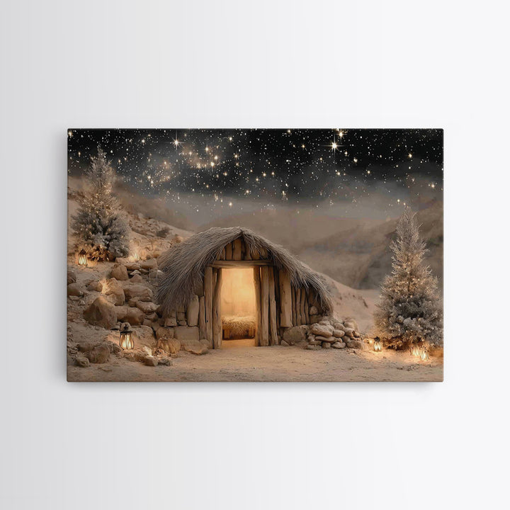 Starry Stable Wonder – Framed Canvas Print – Christian Christmas Art – Christmas Canvas Wall Art – Christian Decor – Christian Art Canvas –