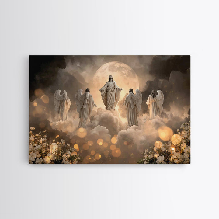 Moonlit Ascension, Framed Canvas Print, Christian Art Canvas, Jesus Painting, Christian Wall Art, Moody Christian Art, Large Jesus Painting
