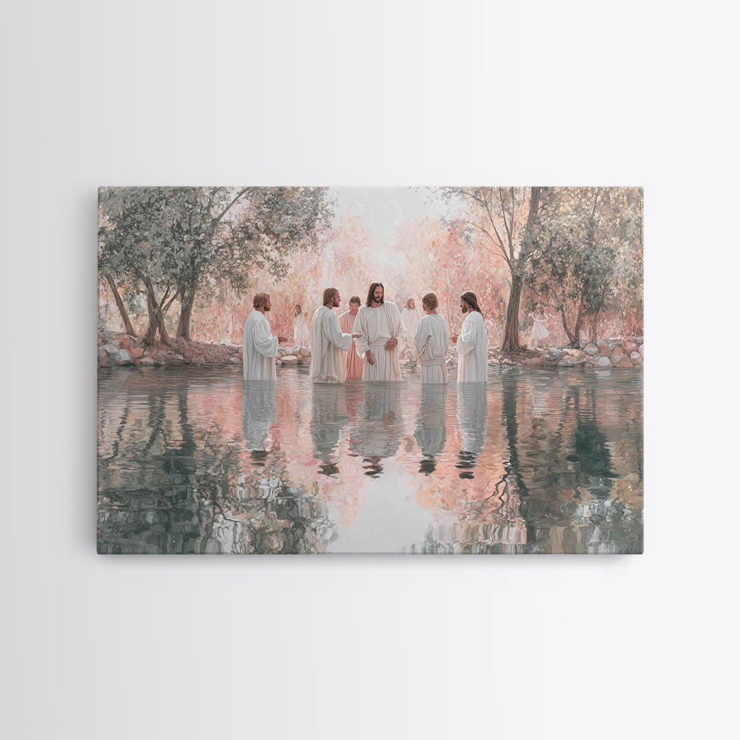 Sacred Waters Gathering – Framed Canvas Print – Christian Art Canvas – Jesus Painting – Christian Wall Art – Large Christian Art – Christia