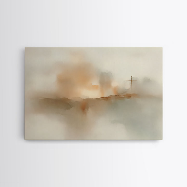 Silent Cross Dawn – Framed Canvas Print – Christian Wall Art – Christian Art Canvas – Abstract Christian Art – Subtle Christian Paintings