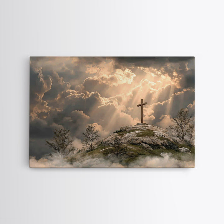 Hilltop Grace Light – Framed Canvas Print – Christian Wall Art – Large Christian Art – Christian Art Painting – Moody Christian Art
