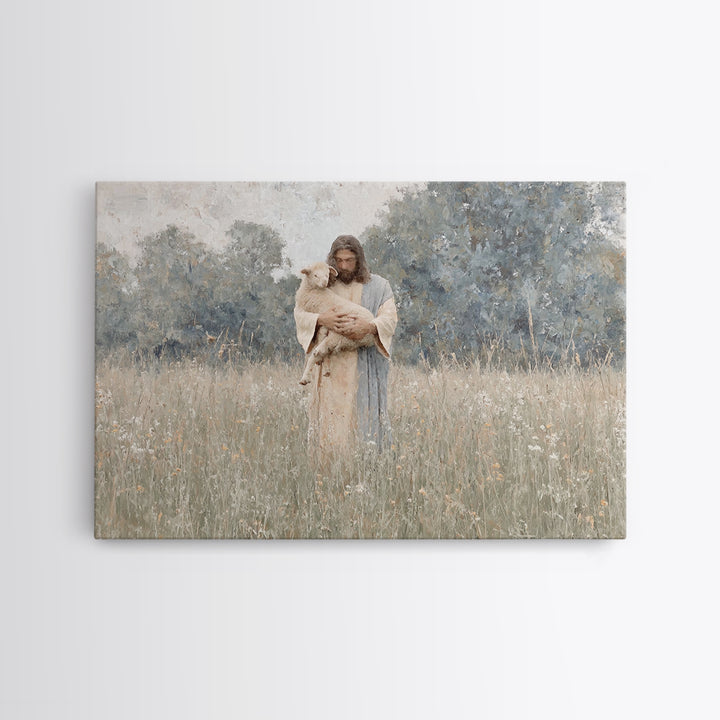 Fieldside Compassion – Framed Canvas Print – Christian Art Canvas – Jesus Painting – Christian Wall Art – Christian Gift Ideas – Modern Chr