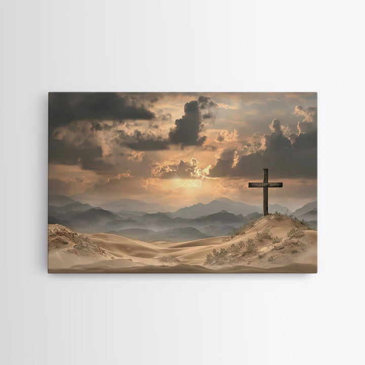 Desert Cross Stillness, Framed Canvas Print, Christian Wall Art, Christian Art Painting, Moody Christian Art, Christian Art Canvas, Jesus P