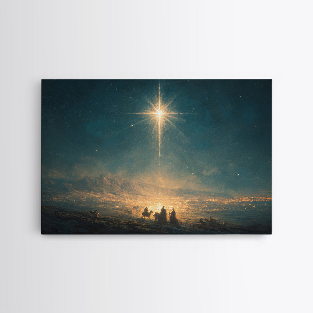 Midnight Star Calling – Framed Canvas Print – Christian Christmas Art – Christian Art Canvas – Christmas Wall Art – Moody Christian Art