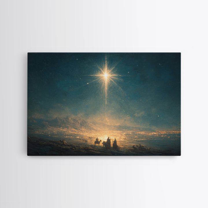 Midnight Star Calling – Framed Canvas Print – Christian Christmas Art – Christian Art Canvas – Christmas Wall Art – Moody Christian Art