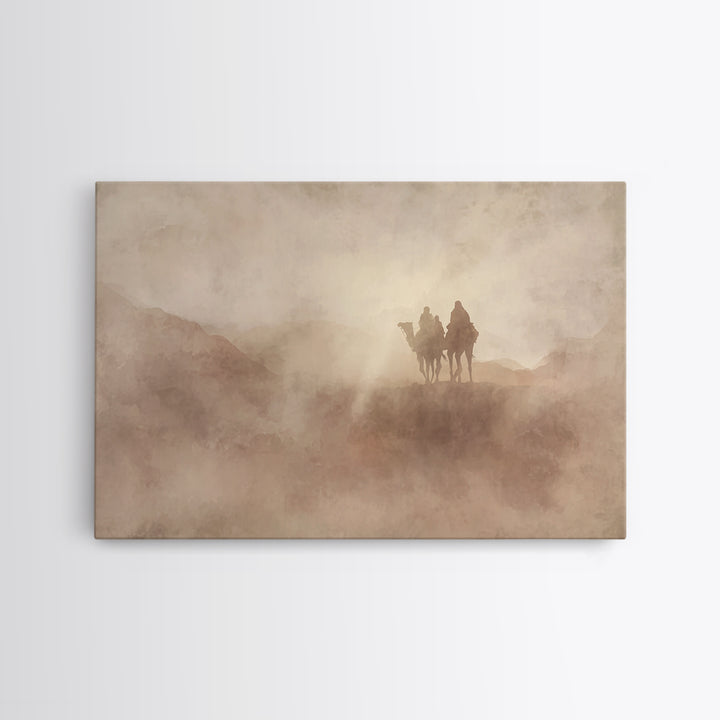 Misty Caravan Dawn, Framed Canvas Print, Christian Art Canvas, Christian Wall Art, Vintage Christian Art, Moody Christian Art