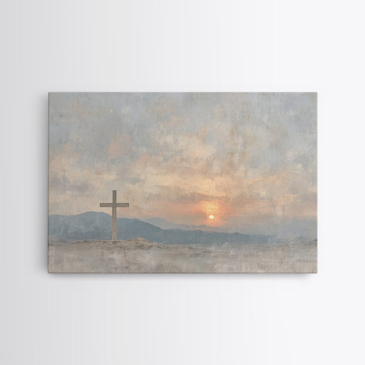 Morning Cross Hope, Framed Canvas Print, Christian Art Canvas, Christian Wall Art, Modern Christian Art, Christian Painting, Large Christia