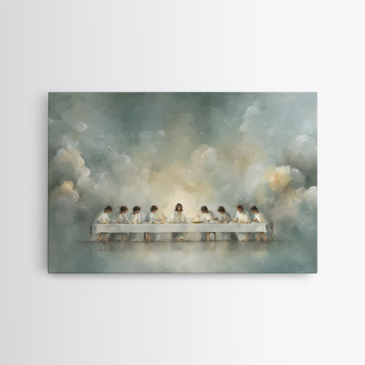 Celestial Supper Peace – Framed Canvas Print – Christian Art Print – Abstract Christian Art – Christian Wall Art – Jesus Painting – White C