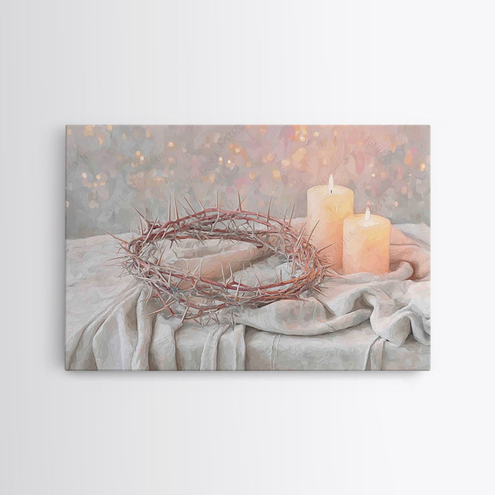 Crown Of Thorns Reverence, Framed Canvas Print, Christian Wall Art, Christian Art Canvas, Christian Art Gift, Christian Painting, Christian