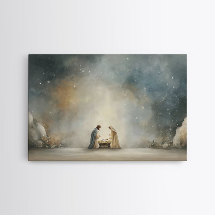 Holy Night Glory, Framed Canvas Print, Christian Christmas Art, Jesus Art Print, Christmas Wall Art, Christian Art Canvas, Modern Christian