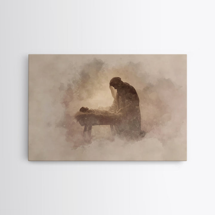 Sacred Manger Calm | Framed Canvas Print | Christian Art Canvas | Jesus Christmas Art | Christmas Wall Art | Subtle Christian Art | Christi