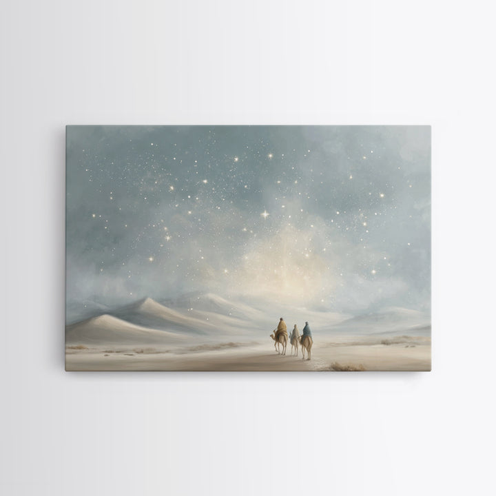 Desert Night Journey, Framed Canvas Print, Christian Art Prints, Jesus Painting, Christmas Art Prints, Christian Decor For Home, Modern Chr