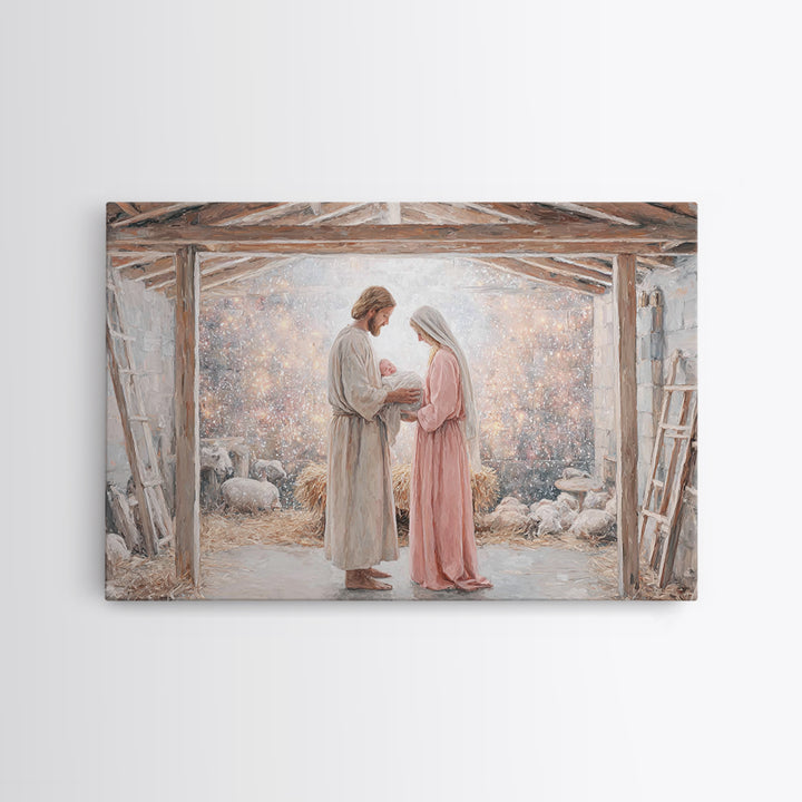 Holy Nativity Light | Framed Canvas Print | Christian Art Canvas | Christmas Art | Christian Wall Art | Jesus Christmas Art | Christian Gif