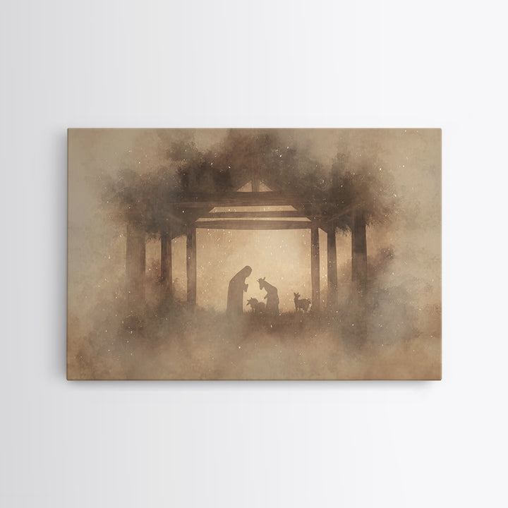 Silent Manger Calm, Framed Canvas Print, Christmas Art, Christian Wall Art, Christian Christmas Art, Christian Art Canvas, Christian Decor