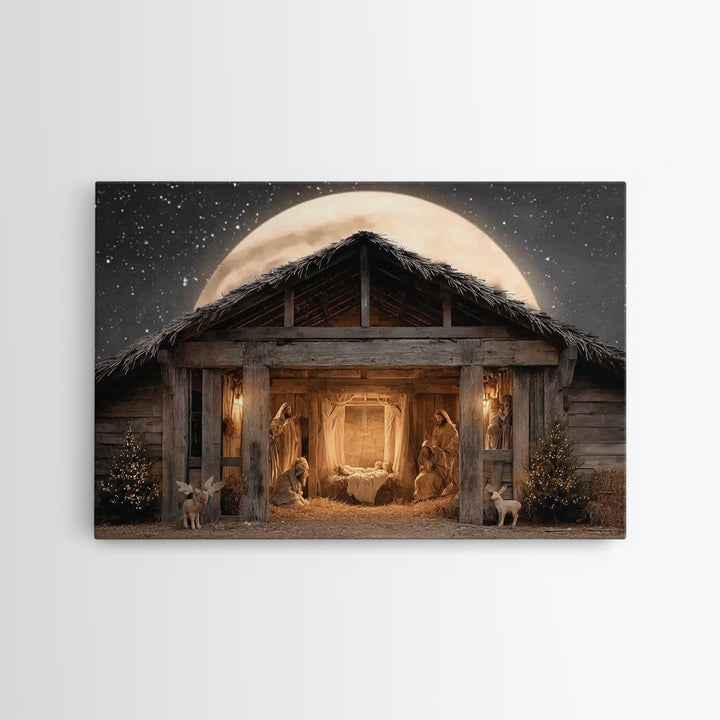 Moonlit Nativity, Framed Canvas Print, Christmas Art, Christian Wall Art, Christian Christmas Decor, Christian Art Canvas, Christmas Art Pr