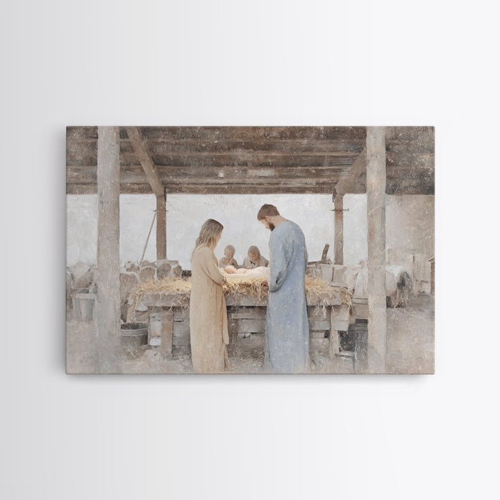 Humble Stable Grace – Framed Canvas Print – Christian Art Canvas – Christian Wall Art – Christmas Art – Christian Christmas Art – Jesus Pai