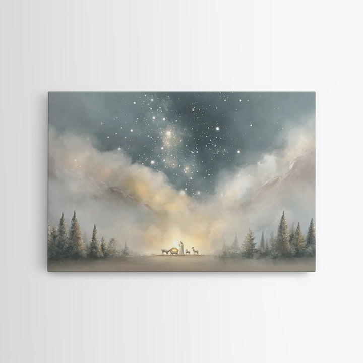 Starry Night Miracle, Framed Canvas Print, Christian Wall Art, Christmas Art, Christian Art Canvas, Christian Christmas Art, Christian Gift