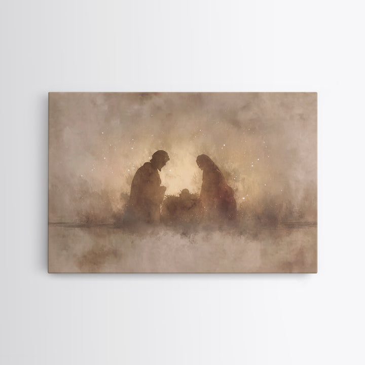 Holy Family Silhouette – Framed Canvas Print – Christian Christmas Art – Christian Art Canvas – Christmas Art – Christian Wall Art – Christ