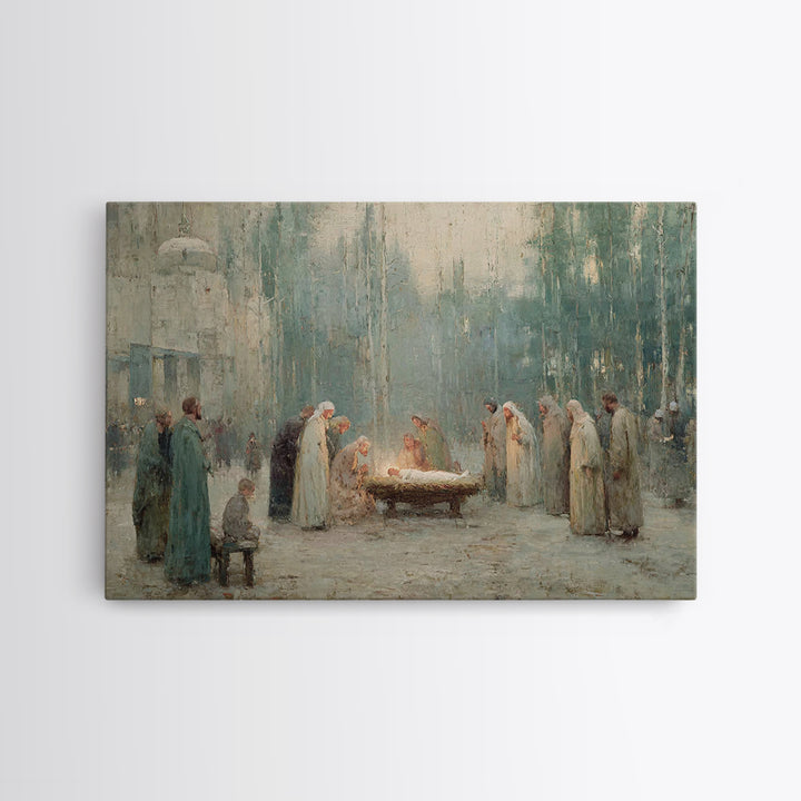 Midnight Nativity – Framed Canvas Print – Christian Wall Art – Jesus Painting – Christian Art Canvas – Christmas Art – Christian Gift