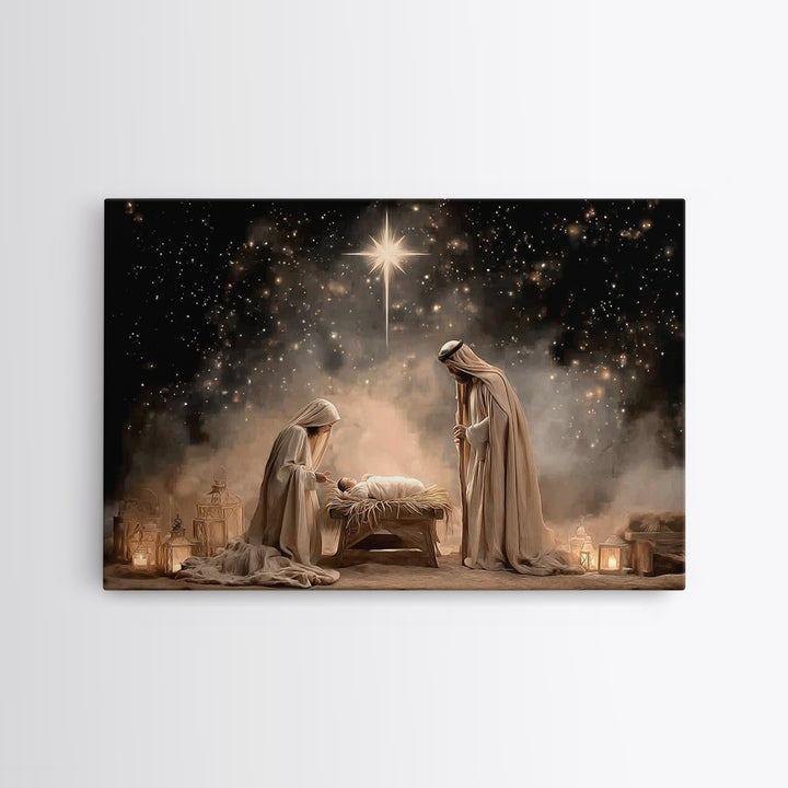 Blessed Night – Framed Canvas Print – Christian Wall Art – Christian Christmas Art – Christian Gift – Jesus Painting – Christian Art Canvas