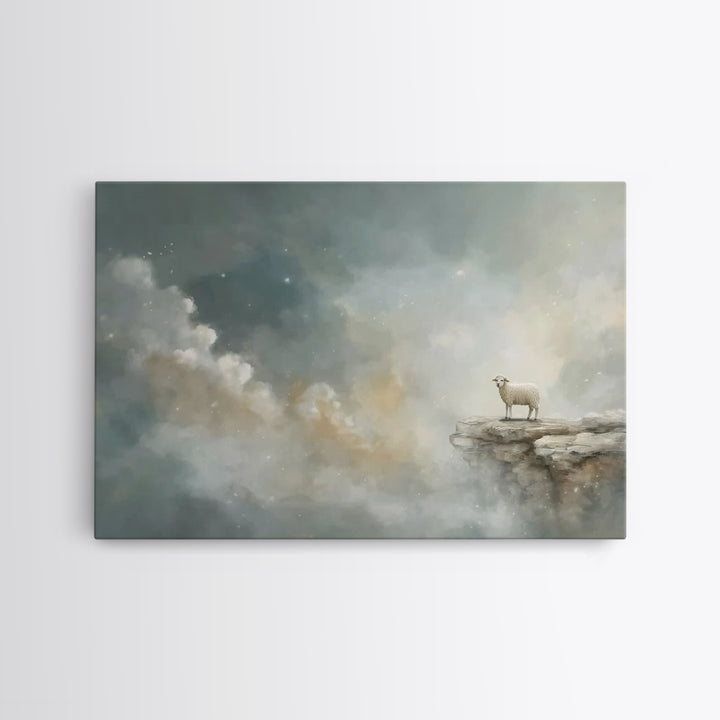 Cloudside Lamb – Framed Canvas Print – Christian Wall Art – Christian Art Canvas – Minimalist Christian Art – Modern Christian Art – Christ