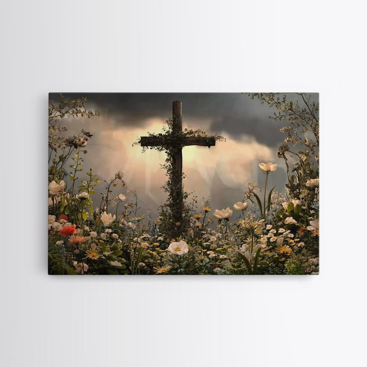 Cross Of Renewal – Framed Canvas Print – Christian Wall Art – Christian Art Canvas – Christian Paintings – Floral Christian Art – Christian
